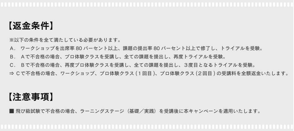 プロデビュー保証キャンペーン[返金条件]